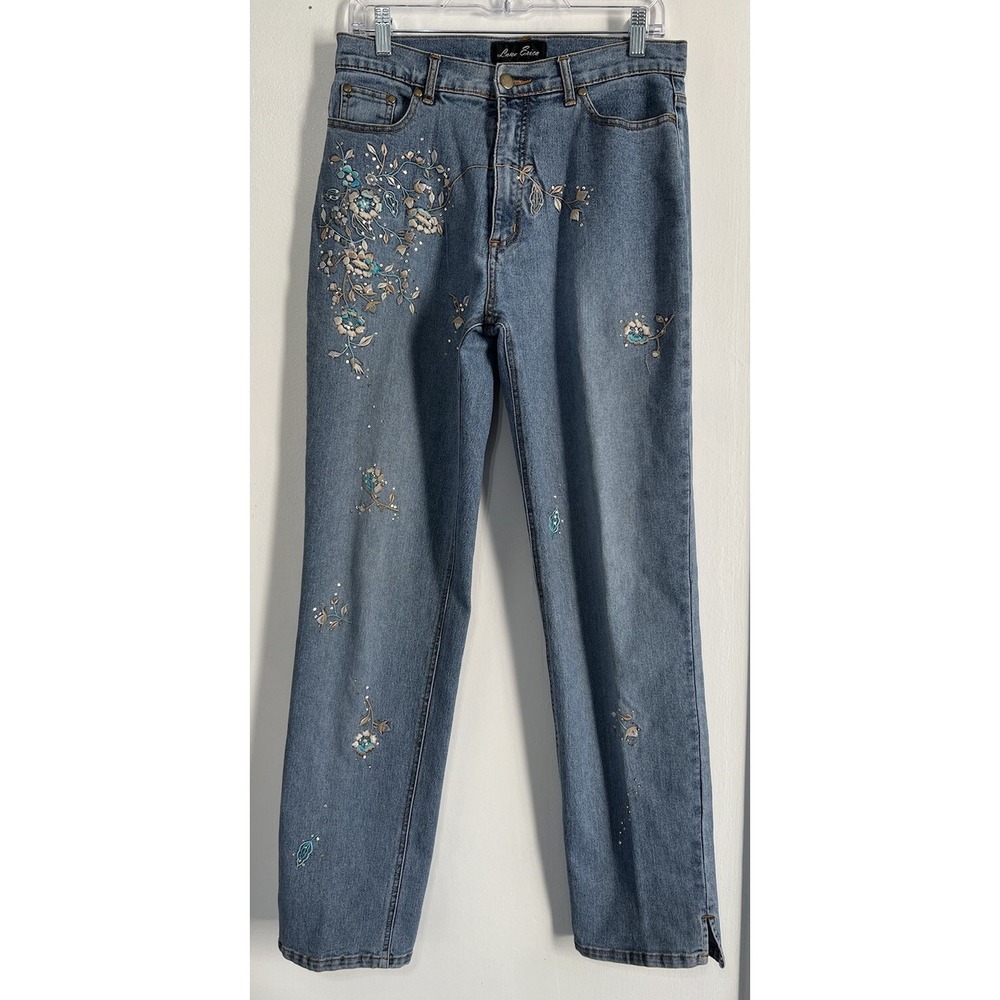 Lana Erica Jeans Womens Size 8 Blue Denim Floral Embroidered Hippie Boho Vintage